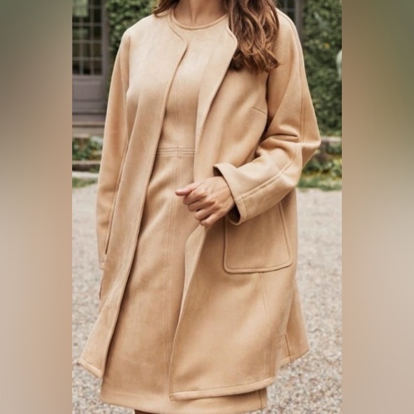 JUDE CONNALLY Birdie Jacket Faux Suede light cream tan colorway open style L - Picture 2 of 3